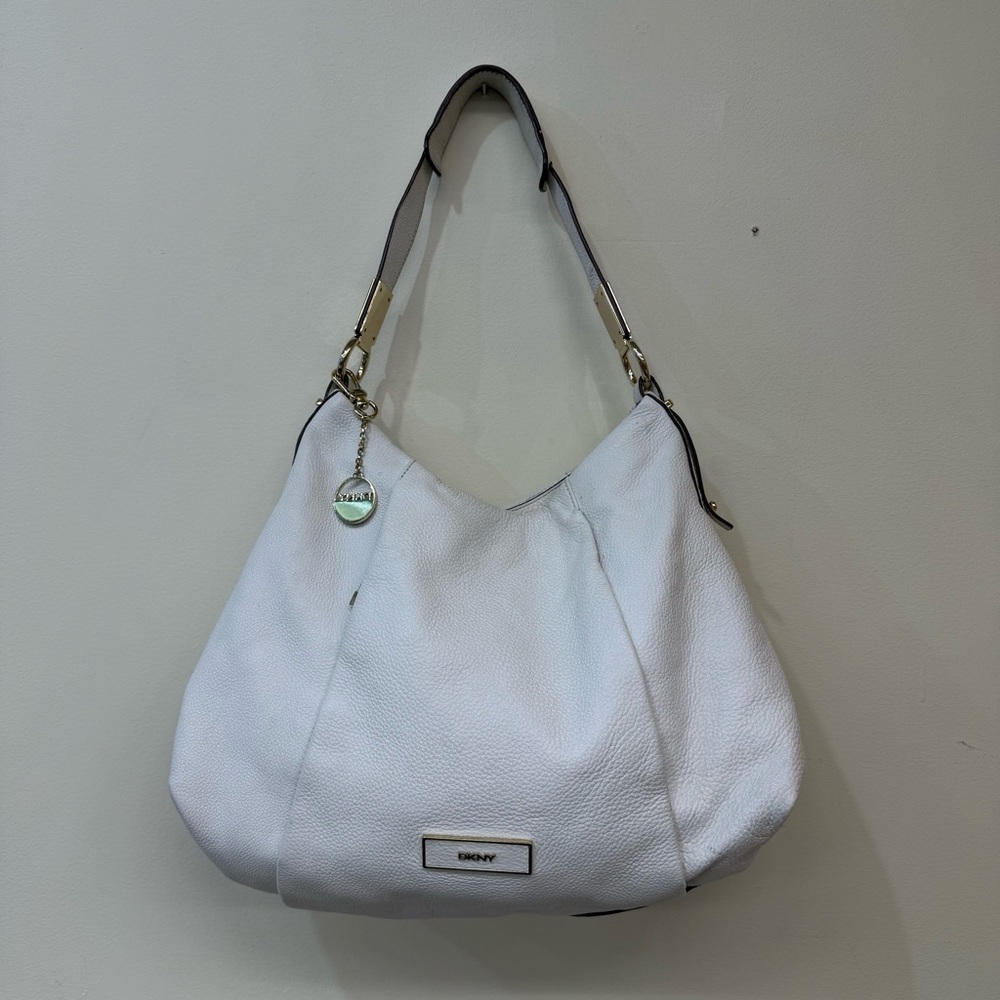 DKNY White Pebble Leather Hobo Shoulder Bag